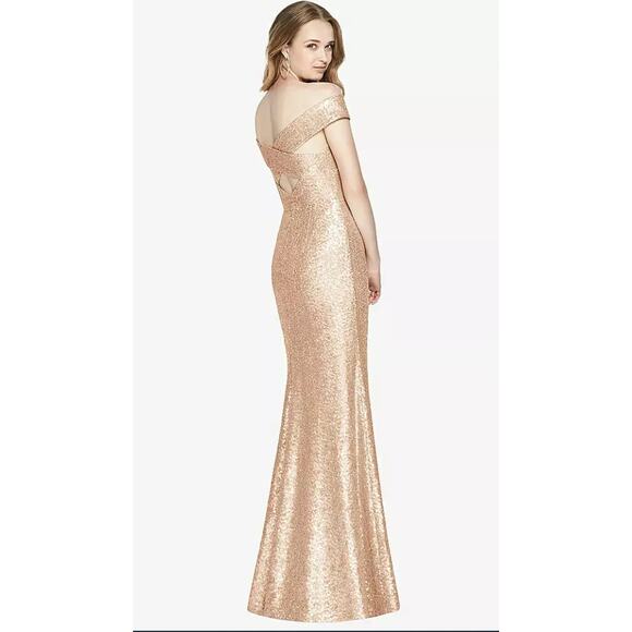 NEW! Dessy Collection Size 14 Mermaid Maxi Sequin Dress Rose Gold $285 MSRP J2-1 - Picture 2 of 10
